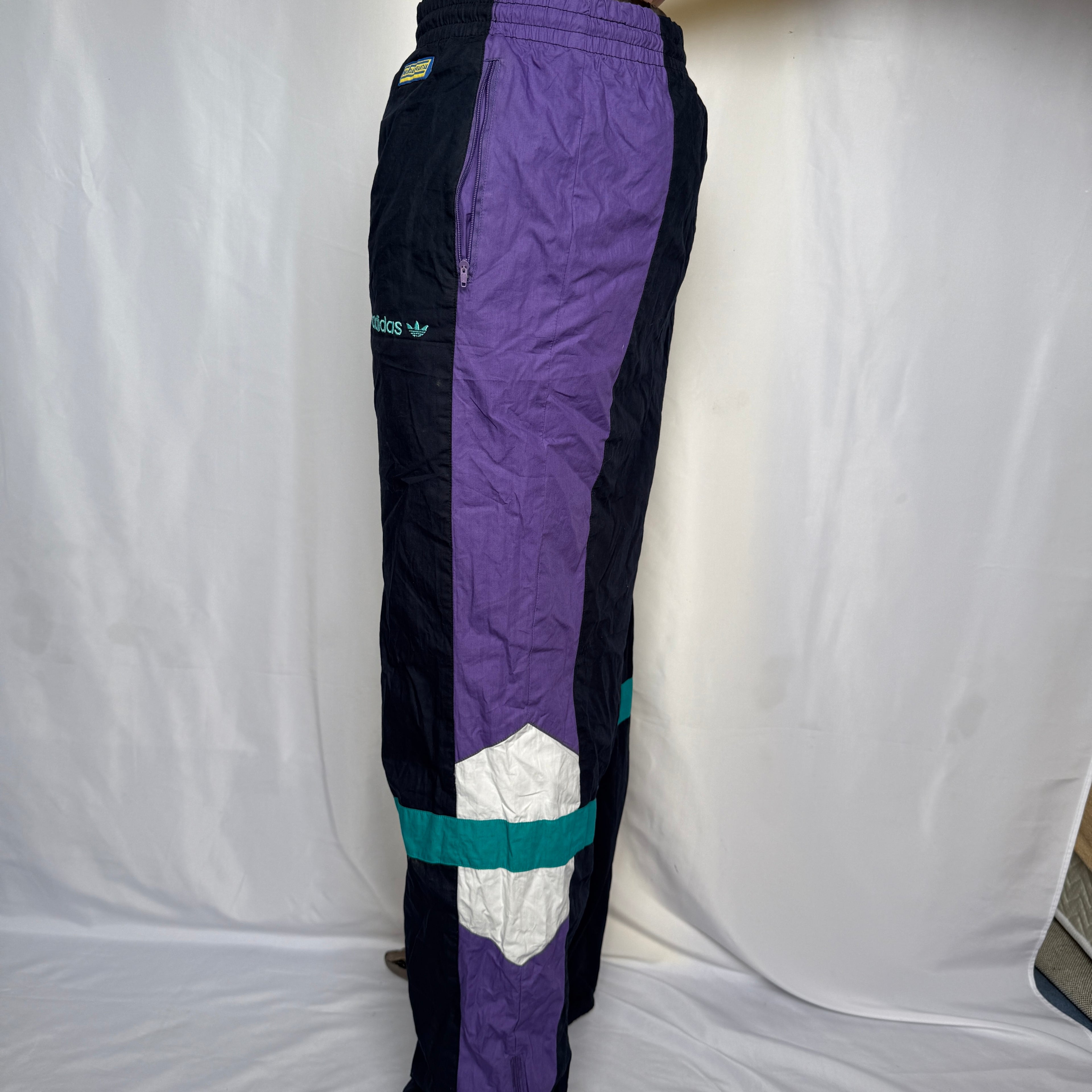 Adidas Originals Nylon Jogginghose / Trainingshose - frühe 90er Jahre Vintage - Größe L