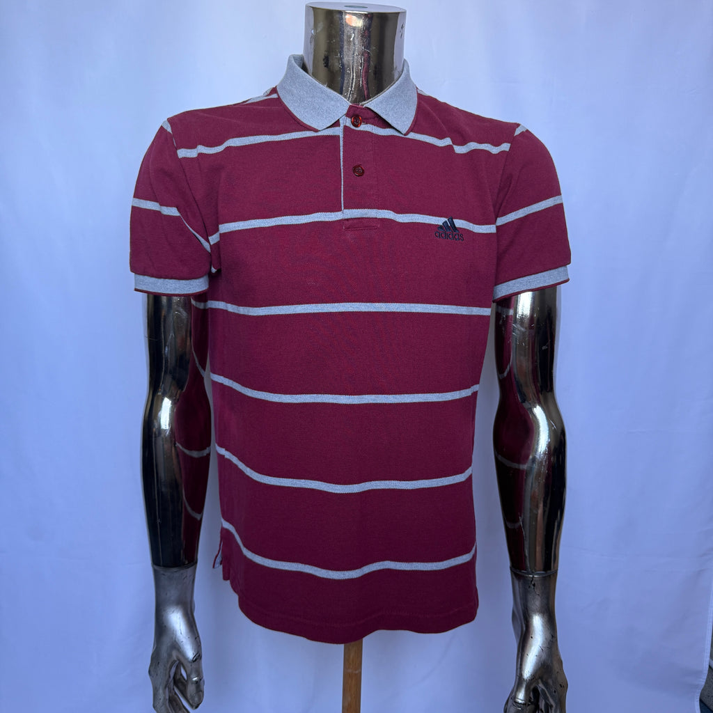 Adidas Polo Shirt – Burgundy Striped – Größe L