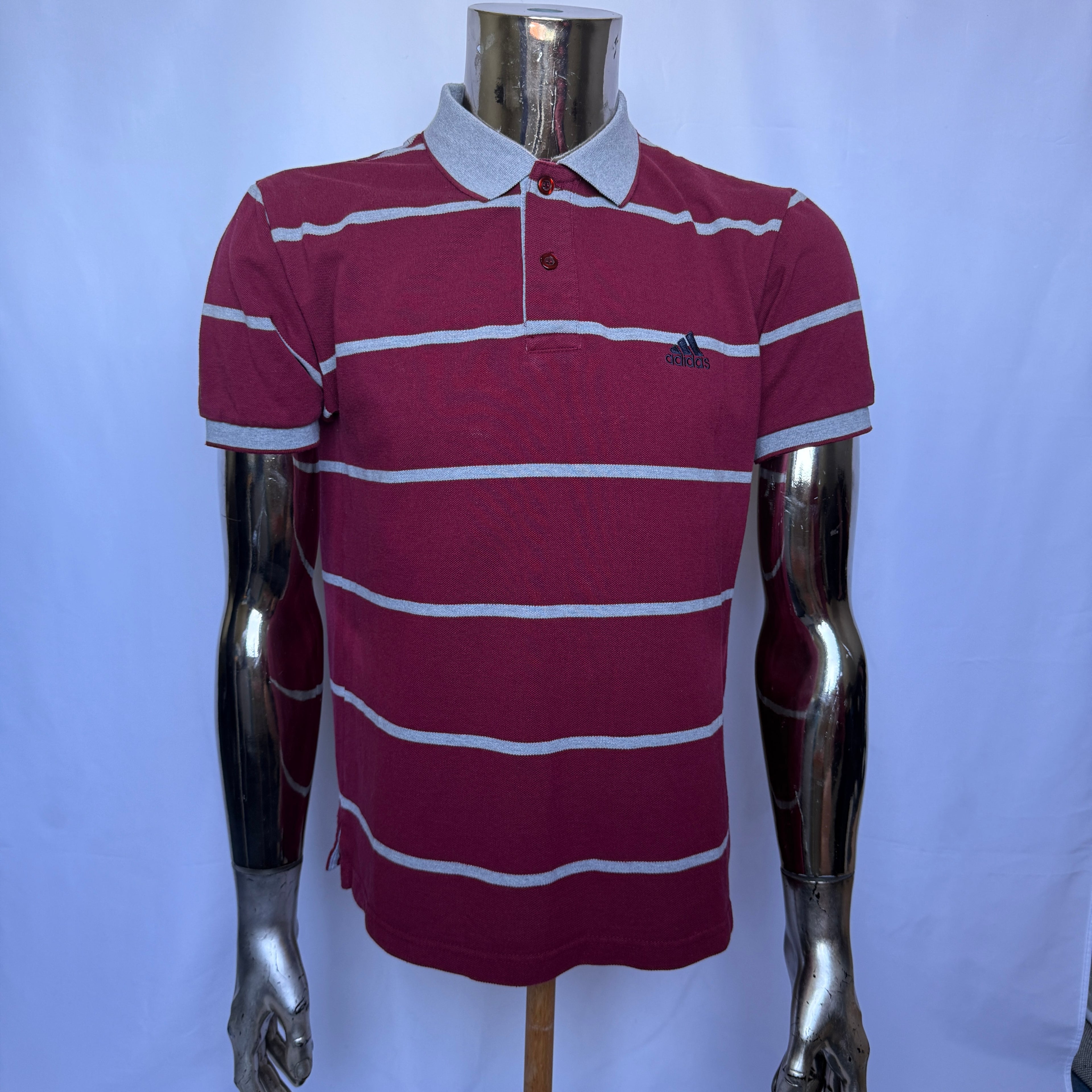 Adidas Polo Shirt – Burgundy Striped – Größe L