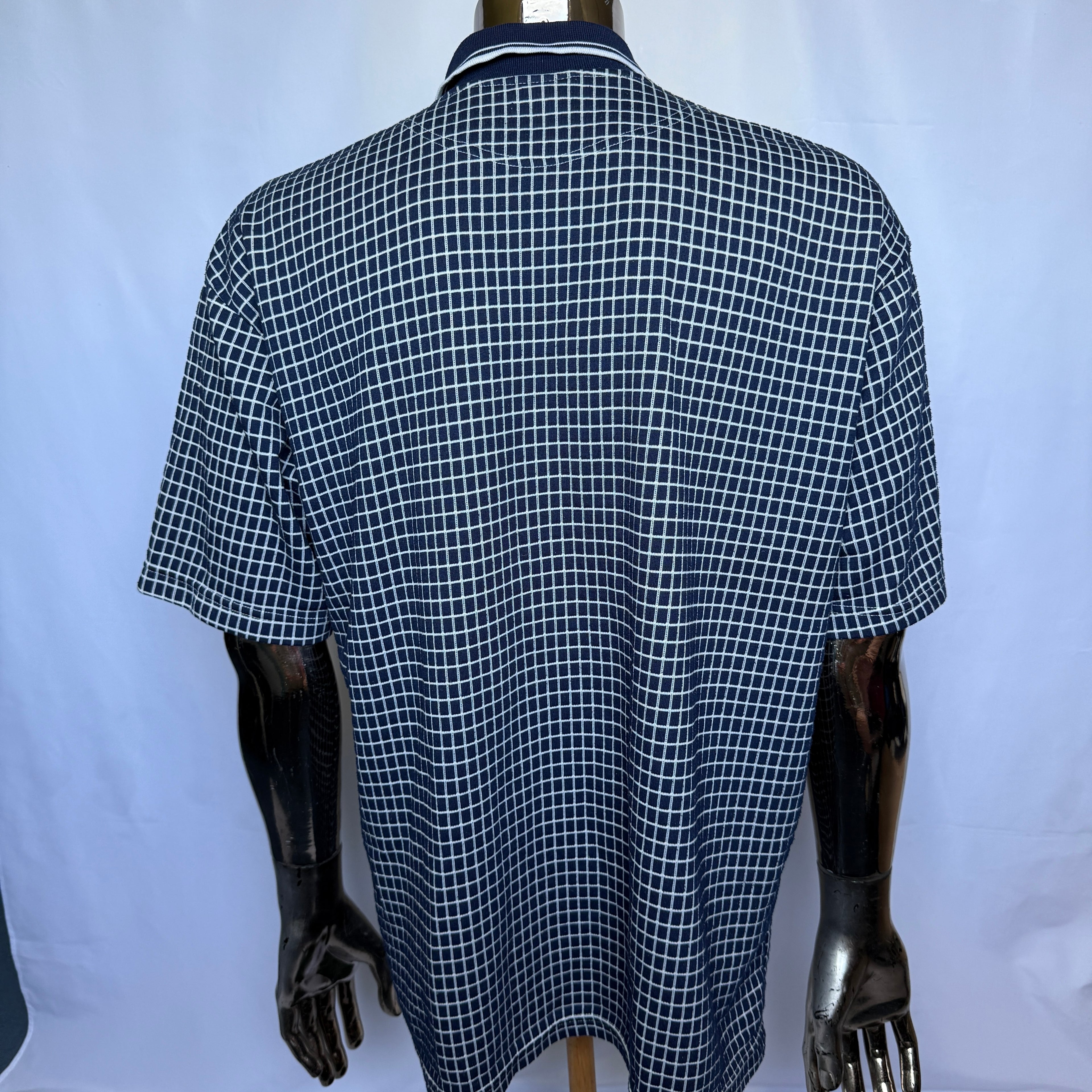 Adidas Polo-Shirt – Navy Check Pattern – frühe 00er Jahre - Größe L