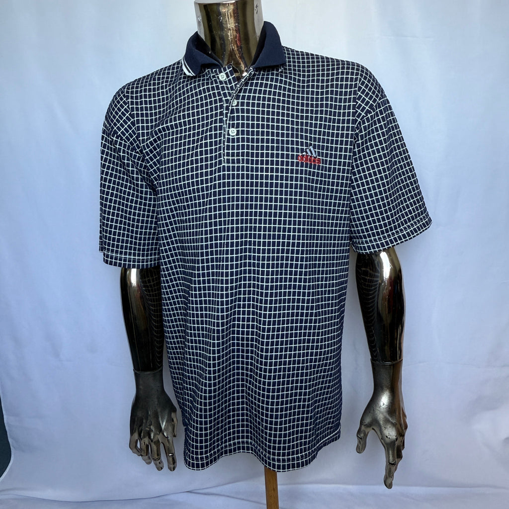 Adidas Polo-Shirt – Navy Check Pattern – frühe 00er Jahre - Größe L