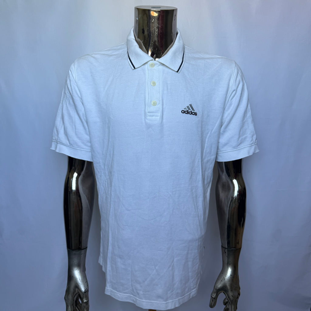 Adidas Polo Shirt – Classic White Minimal – frühe 00er Jahre Vintage - Größe L