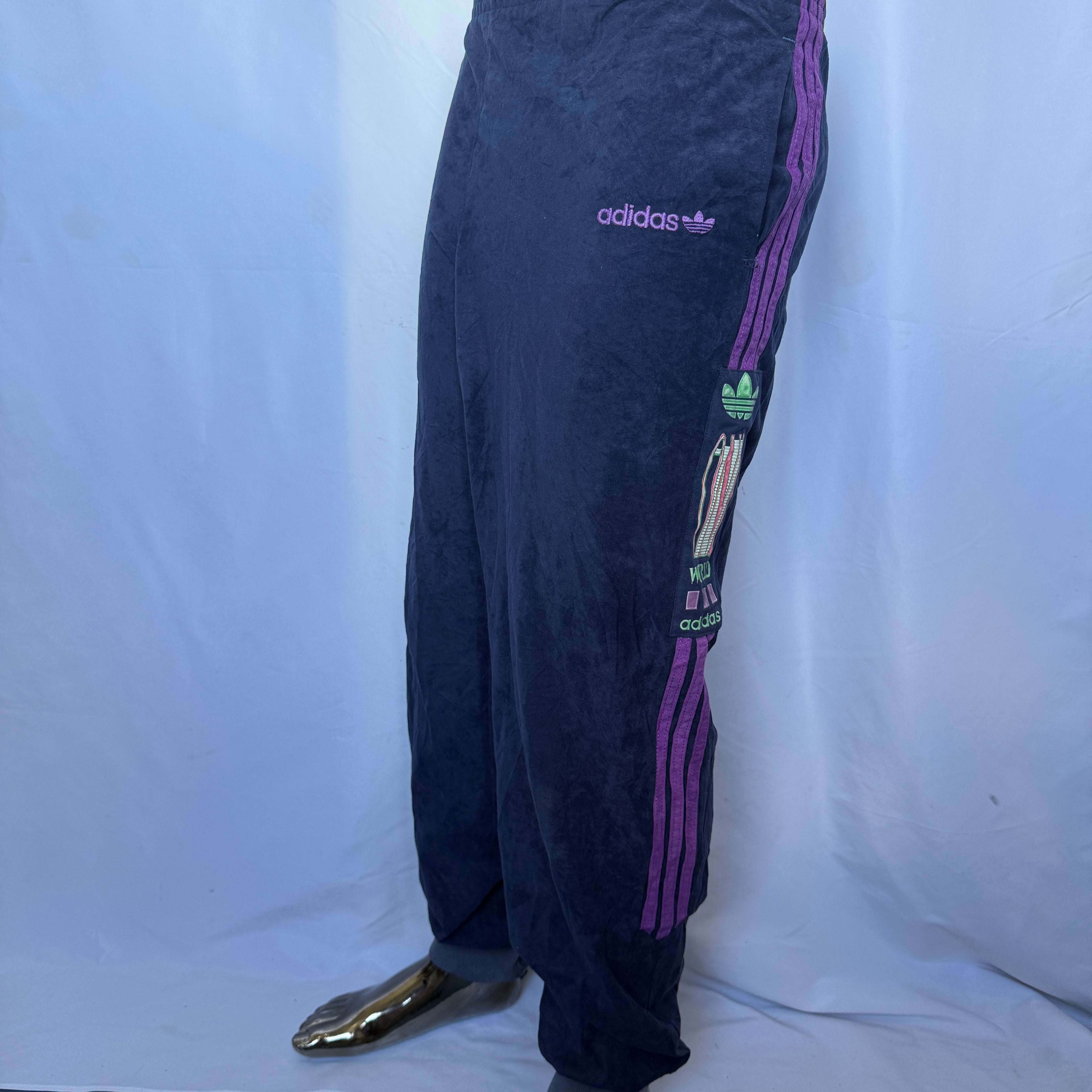 adidas Vintage Track Pants – Big Side Logo Patch – Trefoil – 3-Stripes – Gr. L