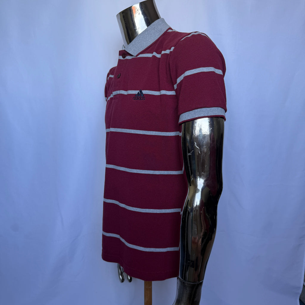 Adidas Polo Shirt – Burgundy Striped – Größe L