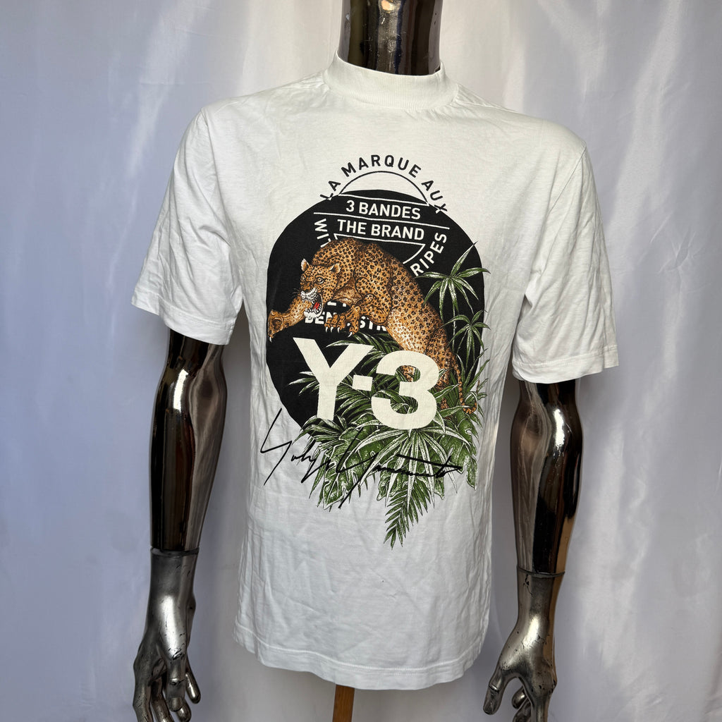 Adidas Y-3 T-Shirt – White / Leopard Graphic (Yohji Yamamoto) limited - Größe XS (eher S)