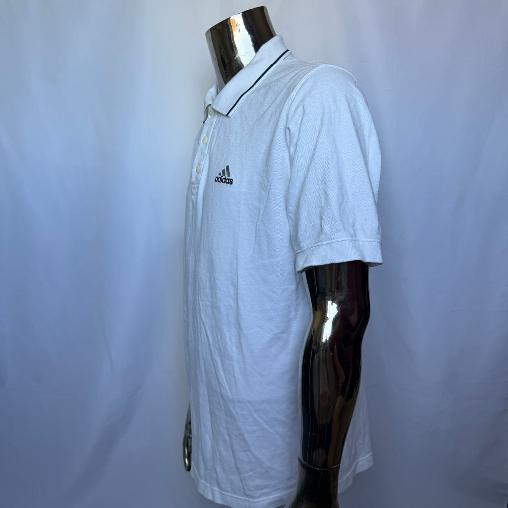 Adidas Polo Shirt – Classic White Minimal – frühe 00er Jahre Vintage - Größe L