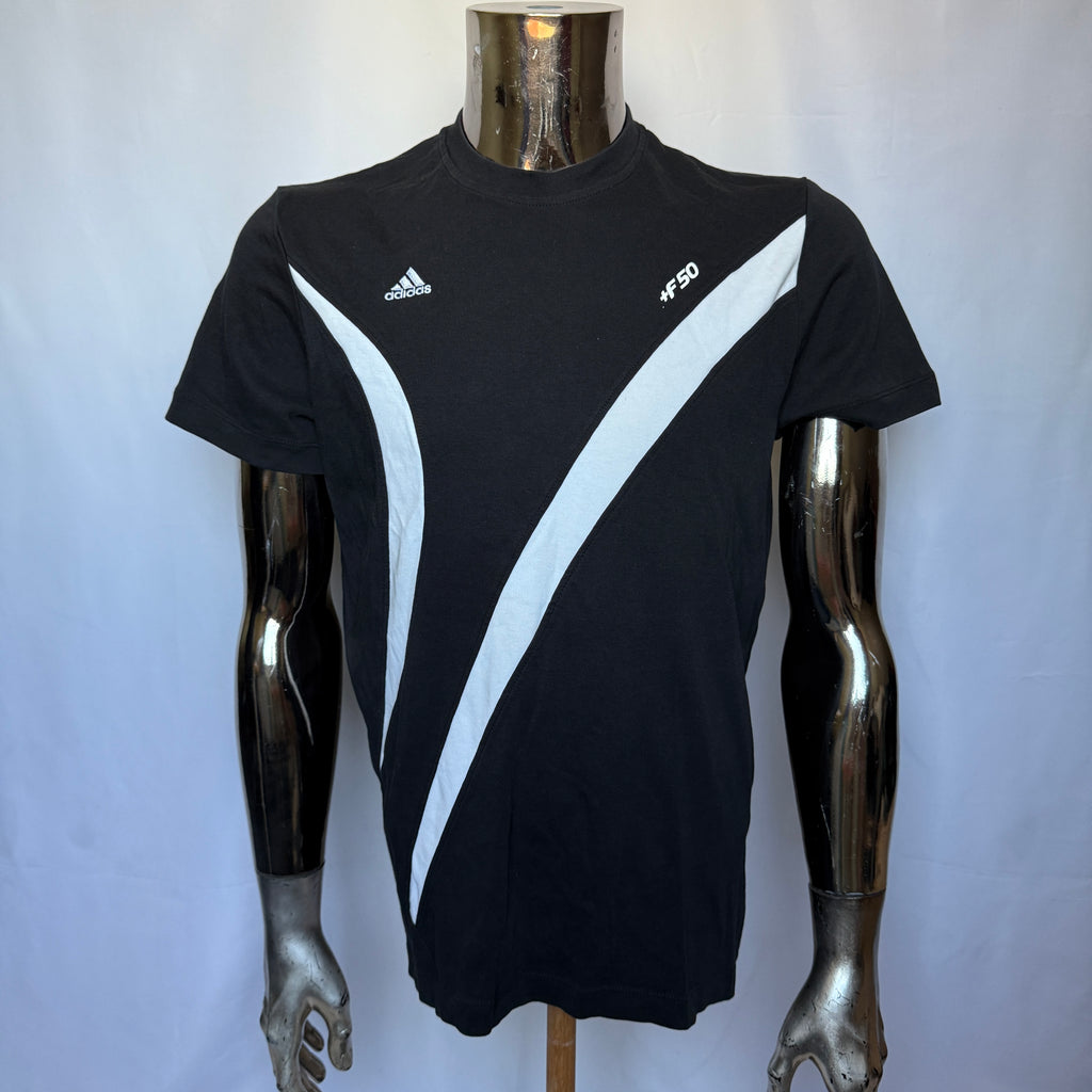 Adidas F50 T-Shirt – Black & White Panel Design – frühe 00er Vintage - Größe L