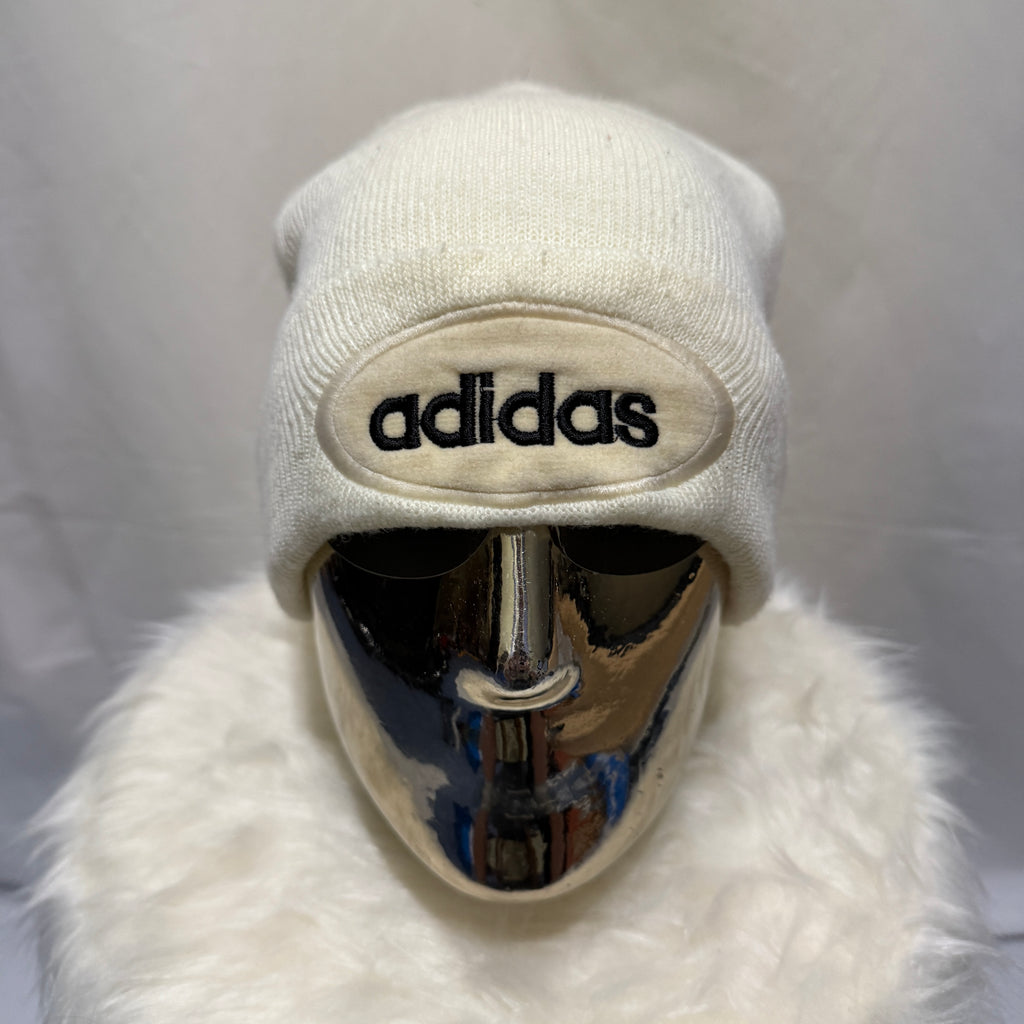Adidas Vintage Beanie / Mütze – Offwhite / Oval Logo - späte 90er Vintage