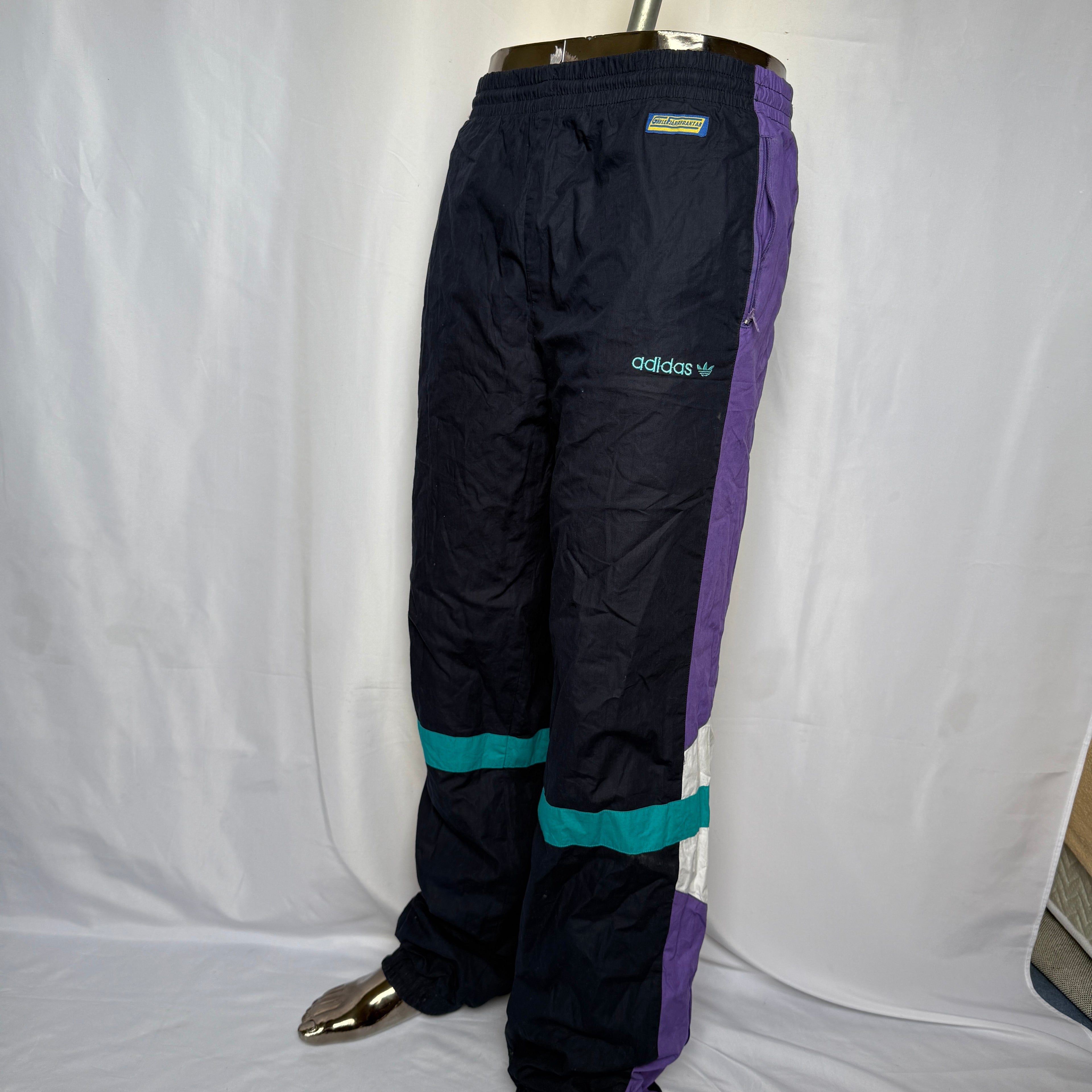 Adidas Originals Nylon Jogginghose / Trainingshose - frühe 90er Jahre Vintage - Größe L