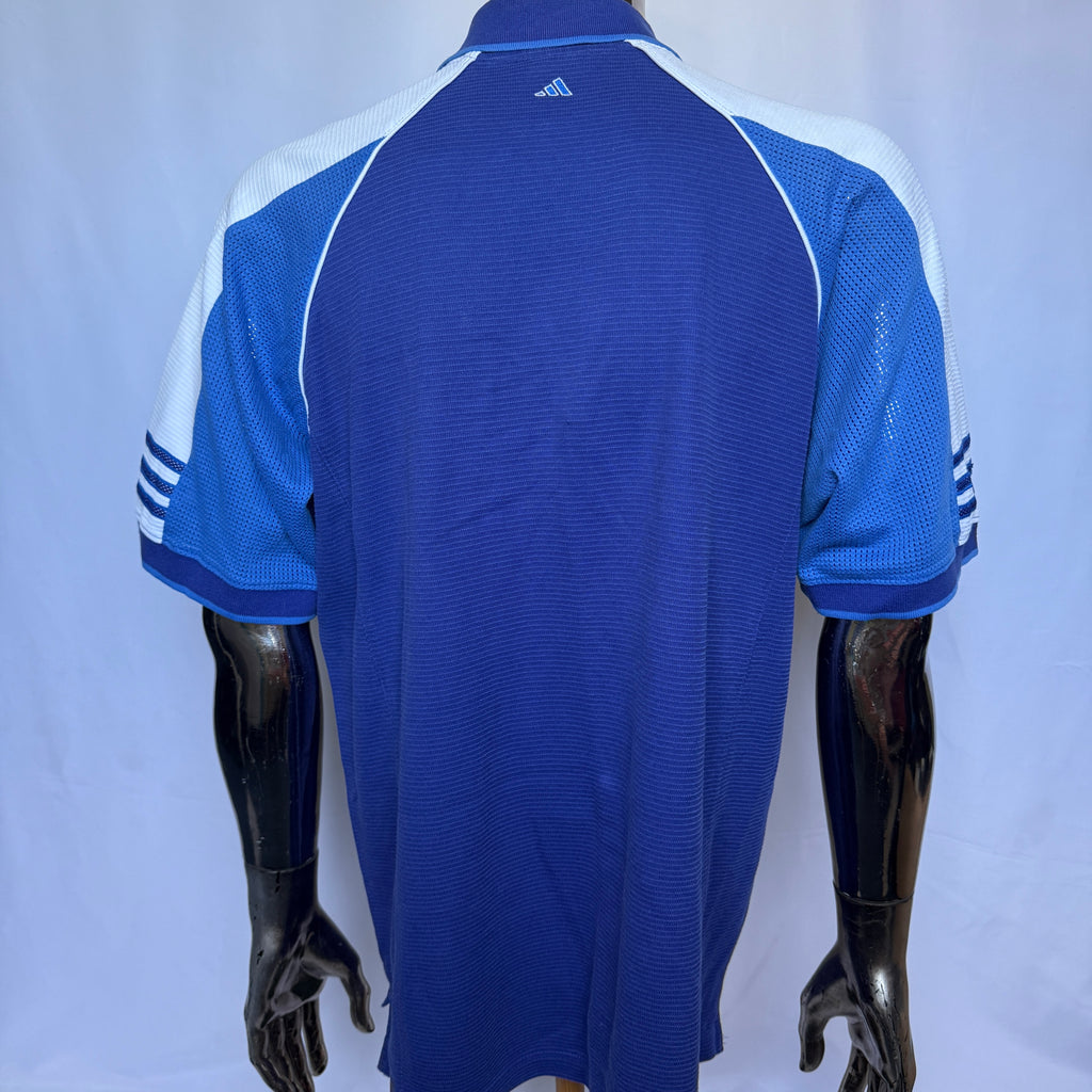 Adidas Climacool Polo Shirt – Blau/Weiß – frühe 00er Jahre - Größe L