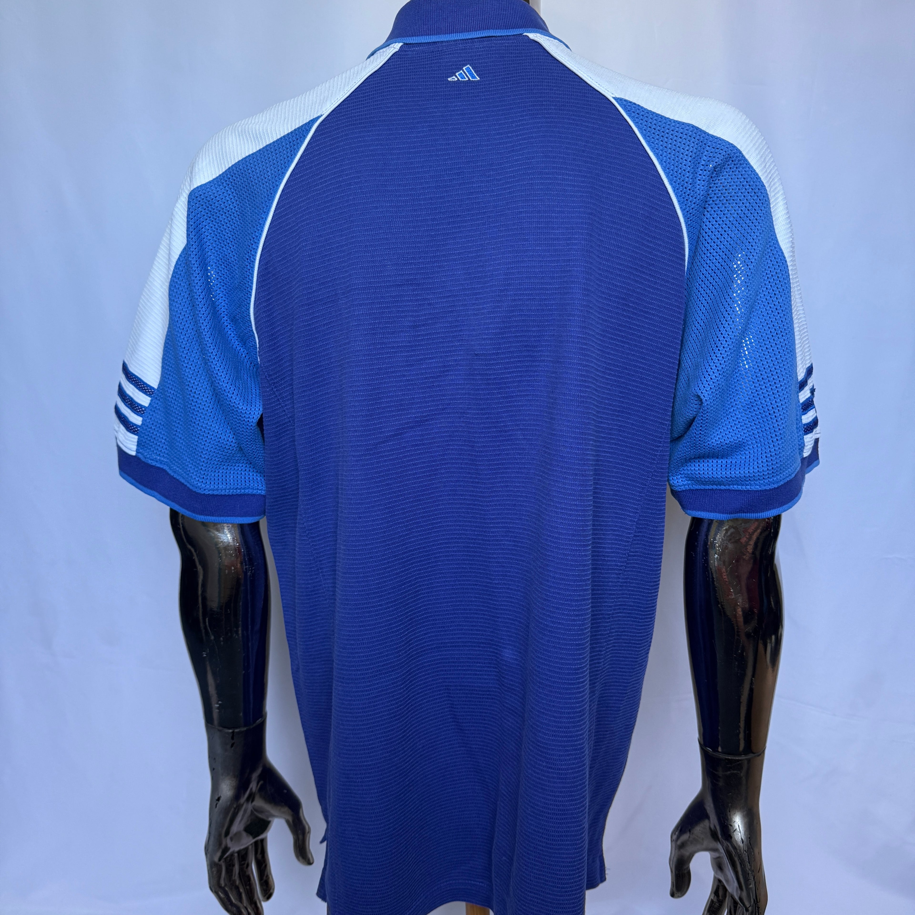 Adidas Climacool Polo Shirt – Blau/Weiß – frühe 00er Jahre - Größe L